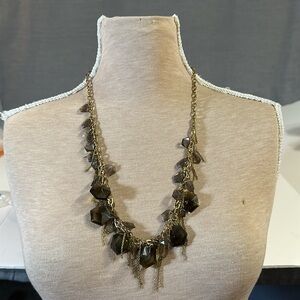 J Crew Gold and Brown Hexagon Statement Necklace